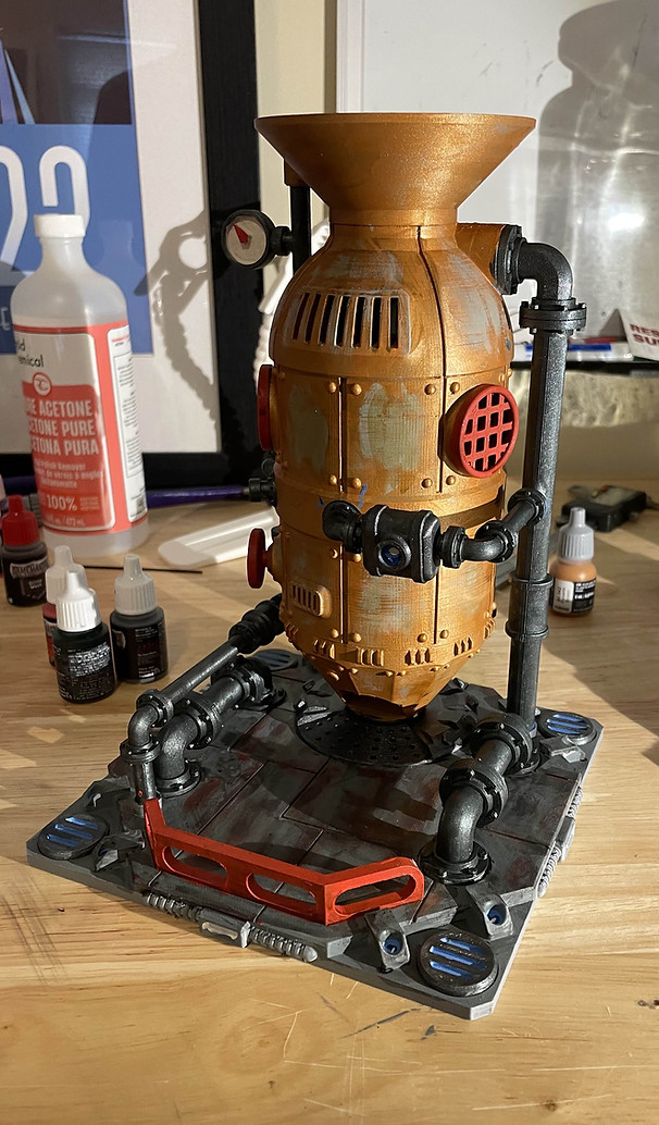 Painted boiler dice tower